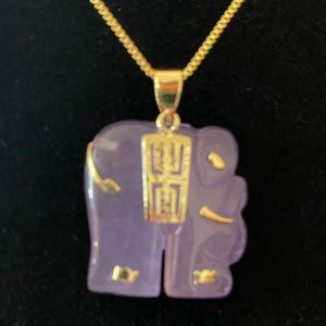 Purple Jade Elephant on 18k Plated Box Chain